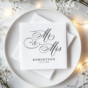 Modern calligraphy timeless black & white wedding napkins