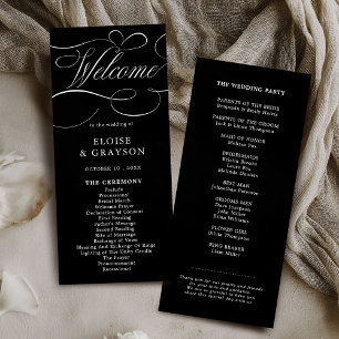 Modern calligraphy timeless black white wedding program