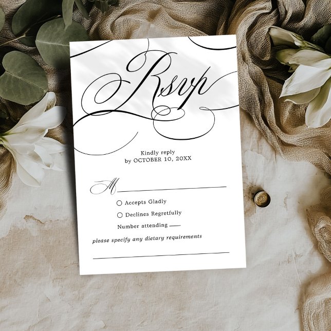 Modern calligraphy timeless Black white wedding RSVP Card (Modern calligraphy timeless Black white wedding RSVP Card)