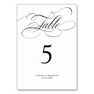 Modern calligraphy timeless black & white wedding table number