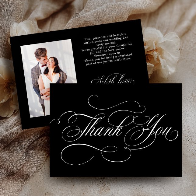 Modern calligraphy timeless Black & white wedding Thank You Card (Modern calligraphy timeless Black & white wedding Thank You Card)