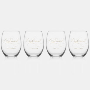 Modern calligraphy timeless brideamaid wedding stemless wine glass