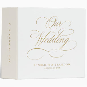 Modern calligraphy timeless gold and white wedding 3 ring binder