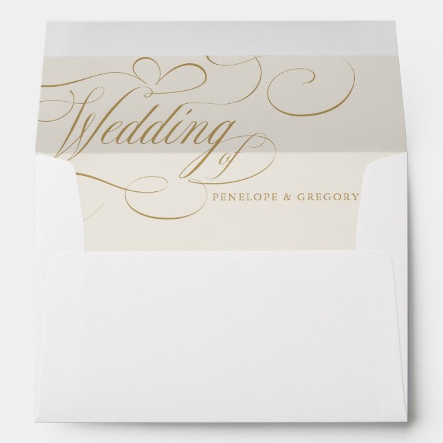 Modern calligraphy timeless gold and white wedding envelope (Back (Bottom))