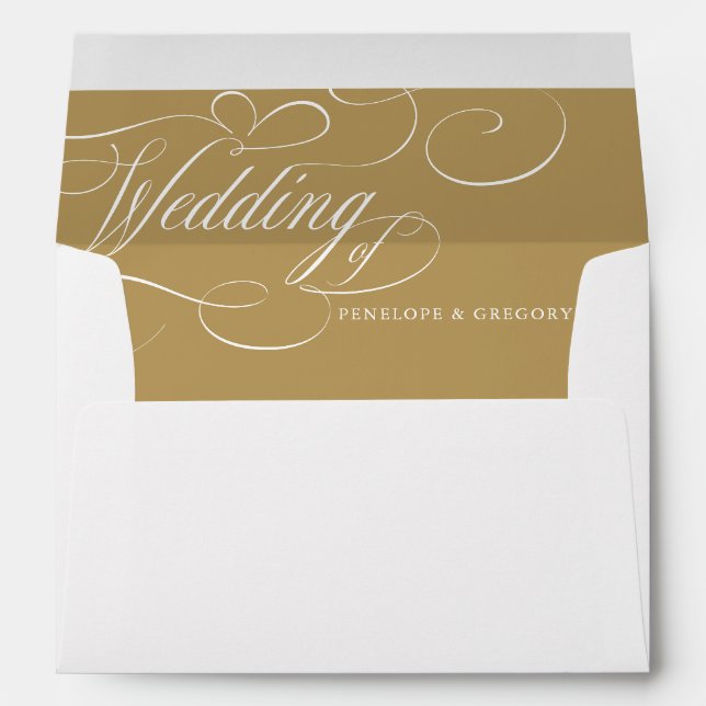 Modern calligraphy timeless gold and white wedding envelope (Back (Bottom))