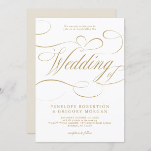 Modern calligraphy timeless gold and white wedding invitation