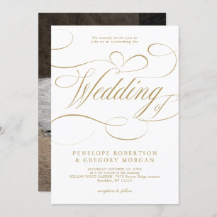 Modern calligraphy timeless gold and white wedding invitation