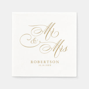 Modern calligraphy timeless gold and white wedding napkins