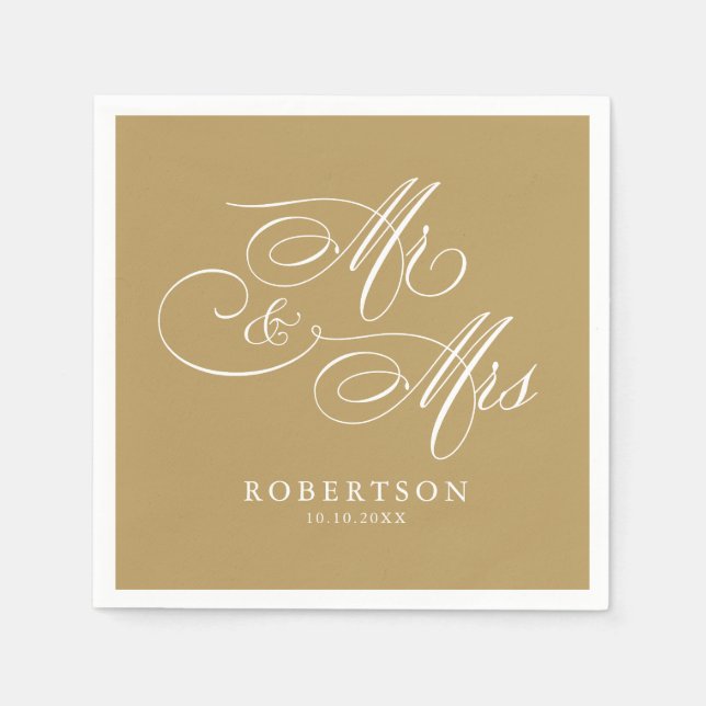 Modern calligraphy timeless gold and white wedding napkins (Front)