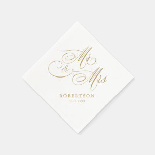 Modern calligraphy timeless gold and white wedding napkins