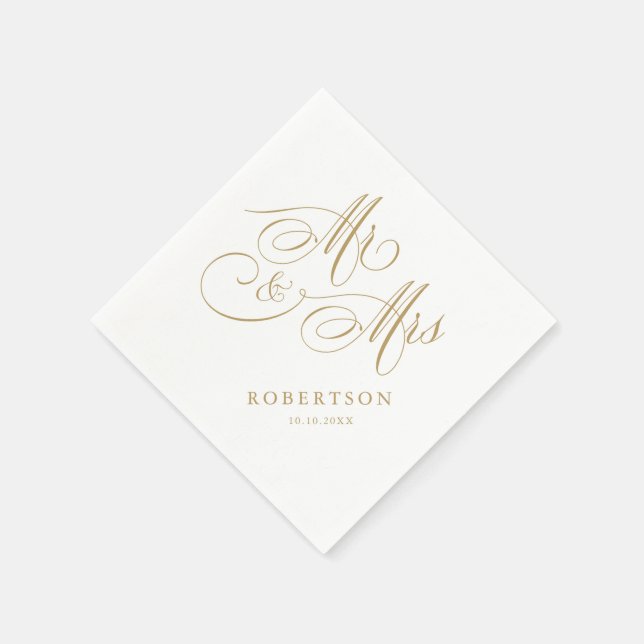 Modern calligraphy timeless gold and white wedding napkins (Corner)
