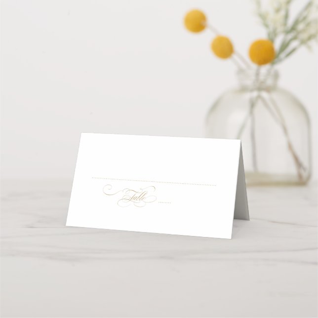Modern calligraphy timeless gold and white wedding place card (Front)