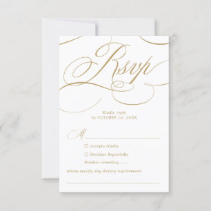 Modern calligraphy timeless gold and white wedding RSVP card