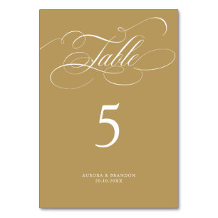 Modern calligraphy timeless gold and white wedding table number