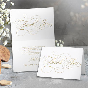 Modern calligraphy timeless gold and white wedding thank you card