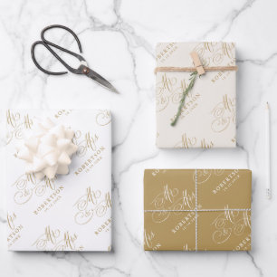 Modern calligraphy timeless gold and white wedding wrapping paper sheets