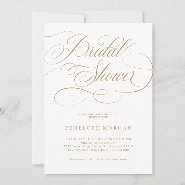 Modern calligraphy timeless gold  Bridal Shower Invitation (Front)