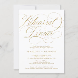 Modern calligraphy timeless gold Rehearsal Dinner Invitation