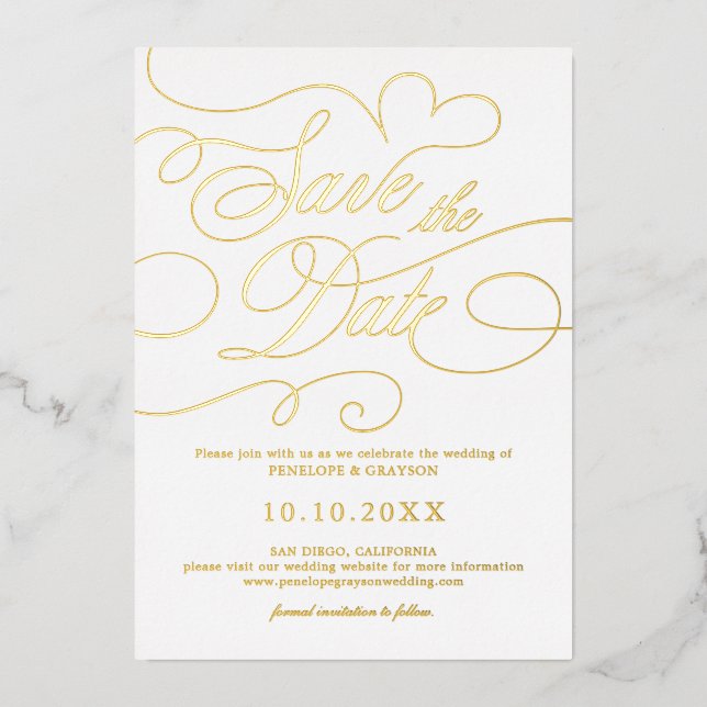 Modern calligraphy timeless gold Save the Date     Foil Invitation (Front)