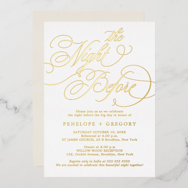 Modern calligraphy timeless gold The night before  Foil Invitation (Front/Back)