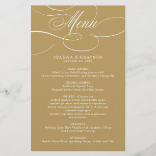 Modern calligraphy timeless gold wedding Menu