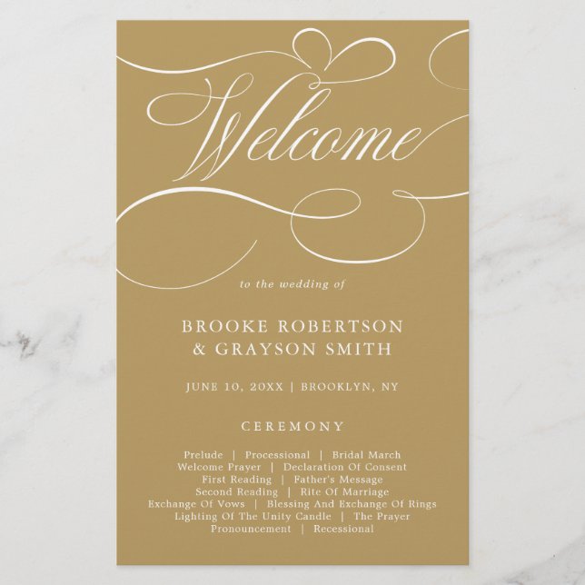 Modern calligraphy timeless gold  Wedding Program (Front)