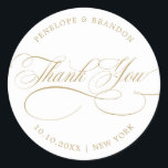 Modern calligraphy timeless gold wedding thank you classic round sticker<br><div class="desc">A timeless and elegant wedding thank you sticker featuring refined calligraphy script on a classic background,  perfect for a formal and sophisticated wedding celebration. For customization or additional products featuring this design,  please feel free to contact me.</div>