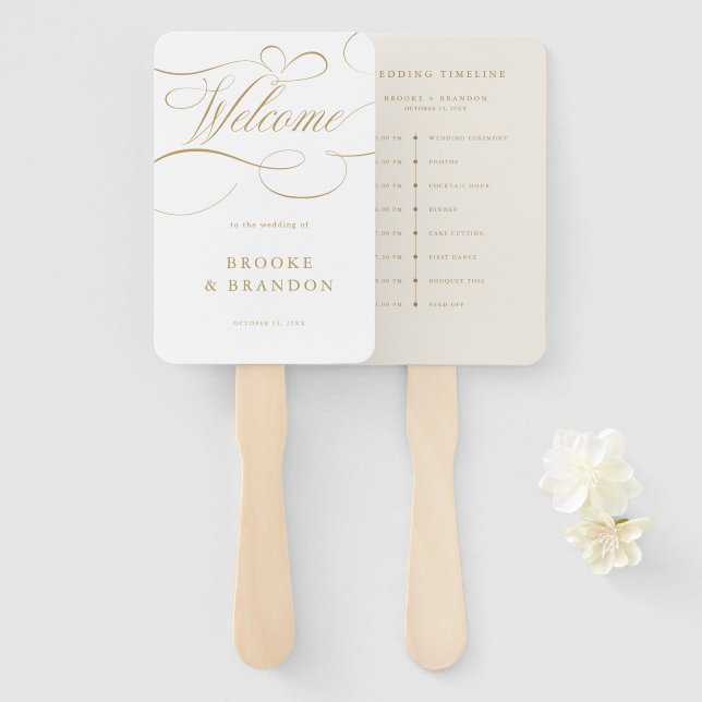 Modern calligraphy timeless gold  wedding Timeline Hand Fan (Front and Back)