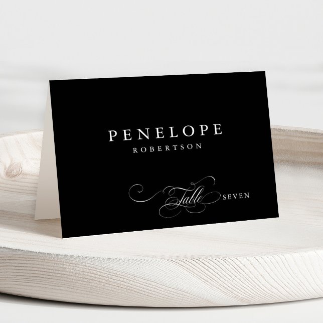 Modern calligraphy timeless Guest Name  Place Card (Modern minimalist black and white calligraphy wedding guest name place card)