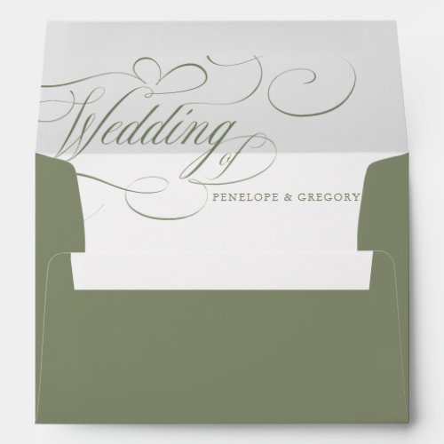Modern calligraphy timeless Sage Green wedding Envelope