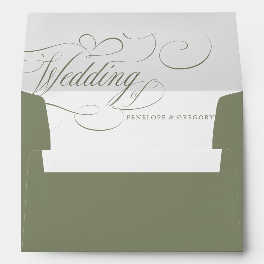 Modern calligraphy timeless Sage Green wedding Envelope