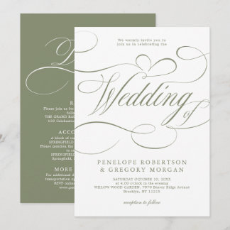 Modern calligraphy timeless Sage Green wedding Invitation