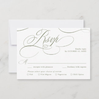 Modern calligraphy timeless Sage Green wedding RSVP Card