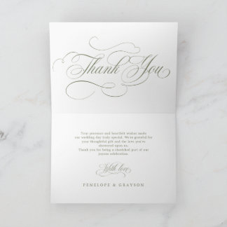 Modern calligraphy timeless Sage Green wedding Thank You Card