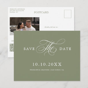 Modern calligraphy timeless Sage Save the Date Postcard