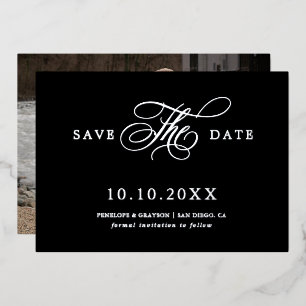 Modern calligraphy timeless Silver Save the Date Foil Invitation
