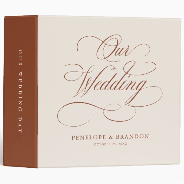 Modern calligraphy timeless terracotta wedding 3 ring binder (Front/Spine)