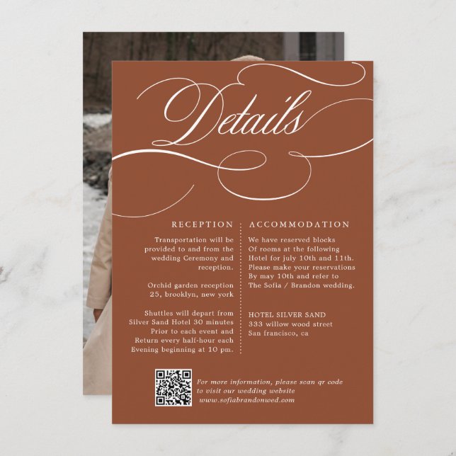 Modern Calligraphy Timeless Terracotta Wedding Enclosure Card (Front/Back)