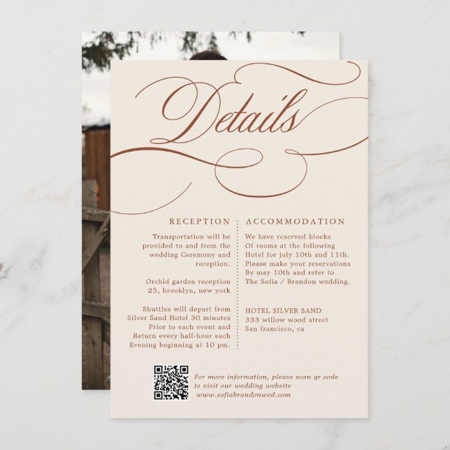 Modern Calligraphy Timeless Terracotta Wedding Enclosure Card (Front/Back)