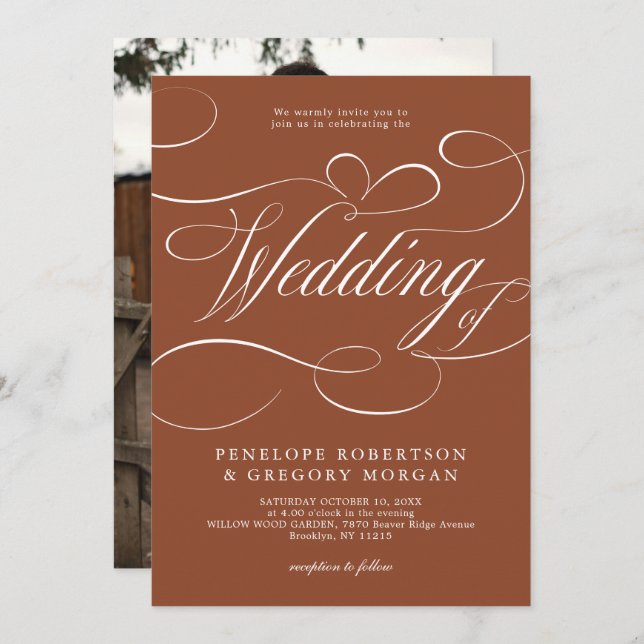 Modern Calligraphy Timeless Terracotta Wedding Invitation (Front/Back)