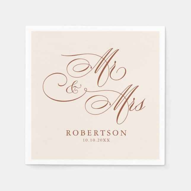 Modern calligraphy timeless terracotta  wedding napkins (Front)