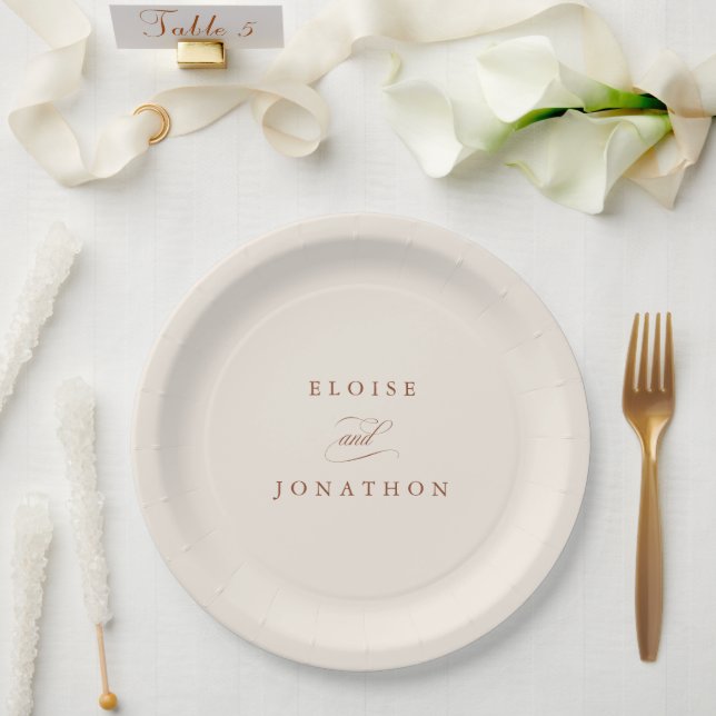 Modern calligraphy timeless terracotta wedding paper plates (Wedding)