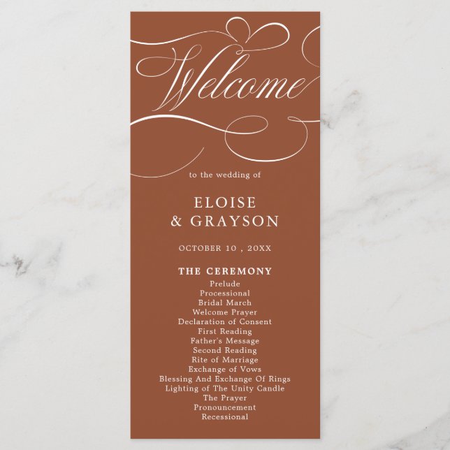 Modern Calligraphy Timeless Terracotta Wedding Program (Front)