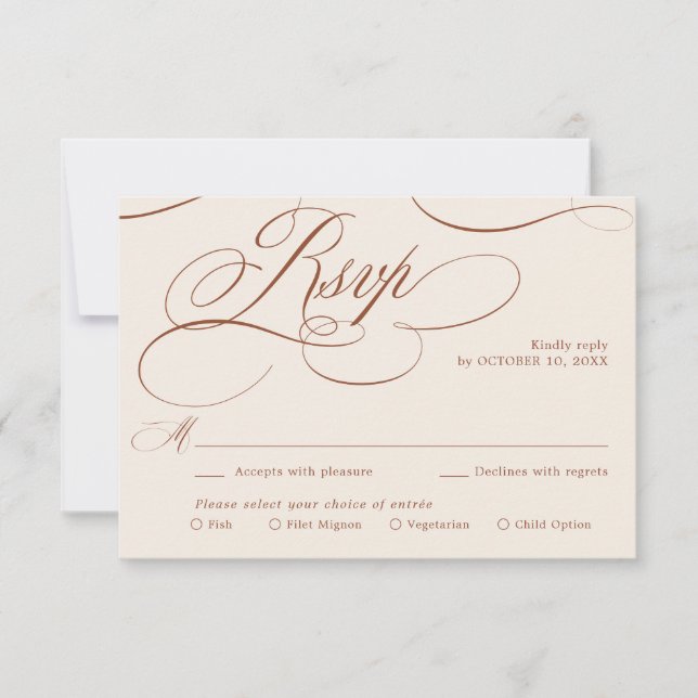 Modern Calligraphy Timeless Terracotta Wedding RSVP Card (Front)