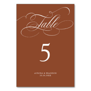 Modern calligraphy timeless Terracotta wedding Table Number