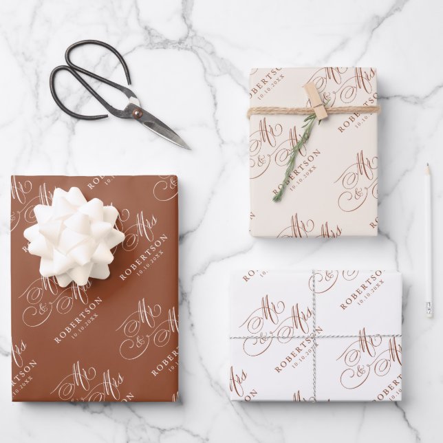 Modern calligraphy timeless terracotta  wedding wrapping paper sheets (Front)