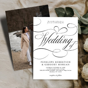 Modern calligraphy timeless White Black wedding Invitation