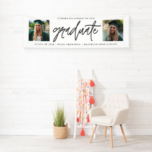 Modern Calligraphy Two Photo Graduation Congrats Banner