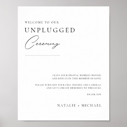 Modern Calligraphy Unplugged Wedding Ceremony Sign