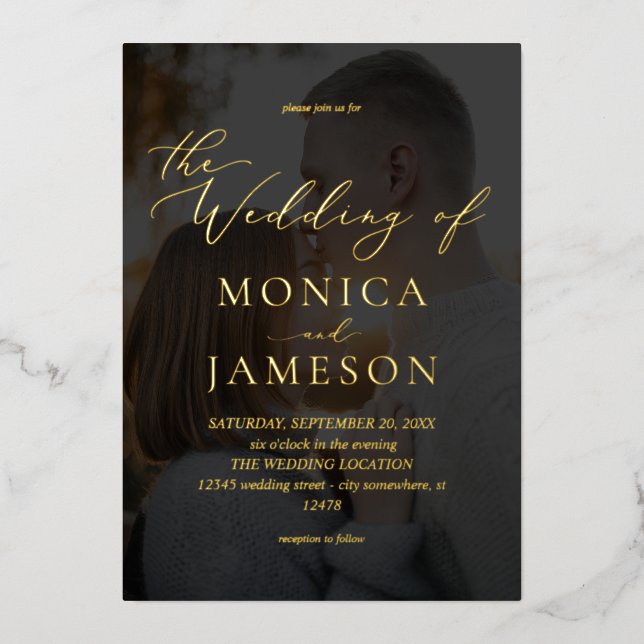 Modern Calligraphy V2 Photo Wedding Dark Foil Invitation (Front)